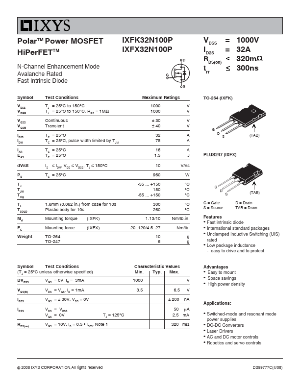 IXFX32N100P