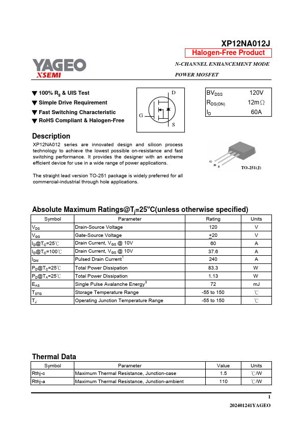 XP12NA012J Datasheet Preview