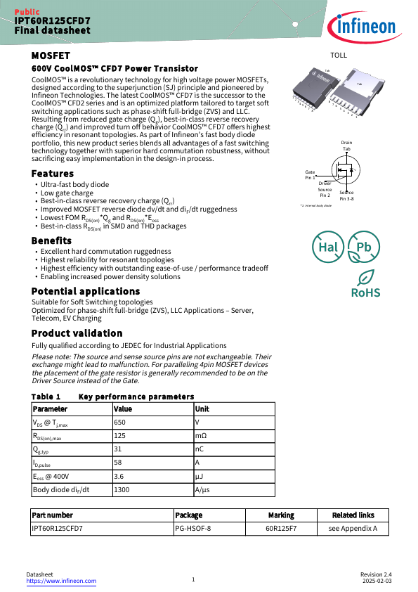 IPT60R125CFD7 Datasheet Preview