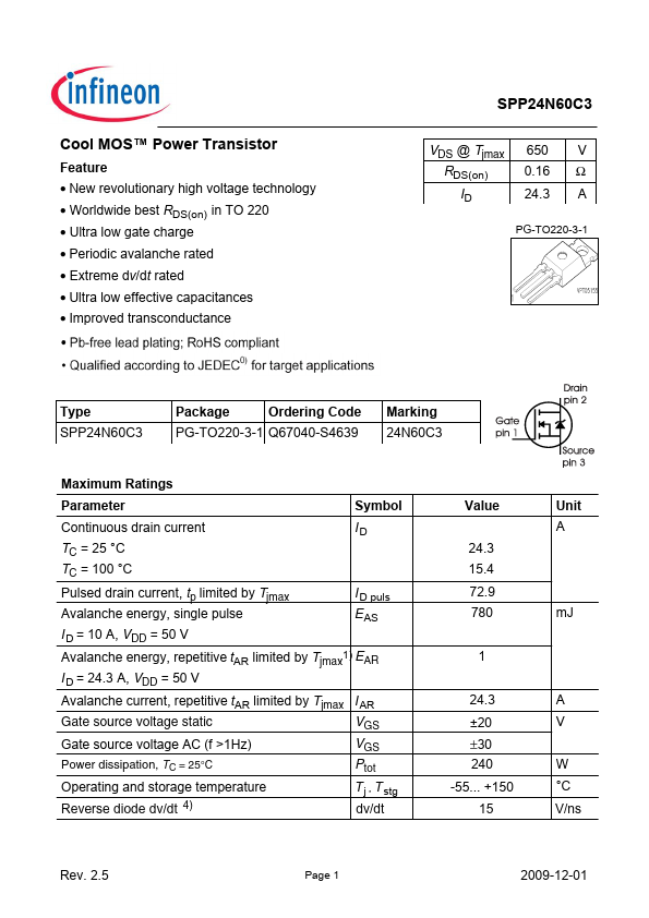 SPP24N60C3