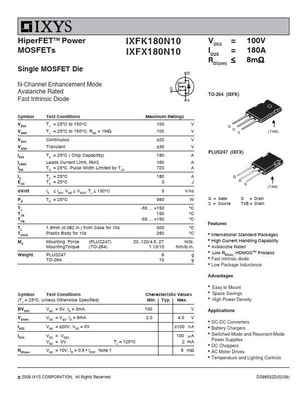 IXFX180N10