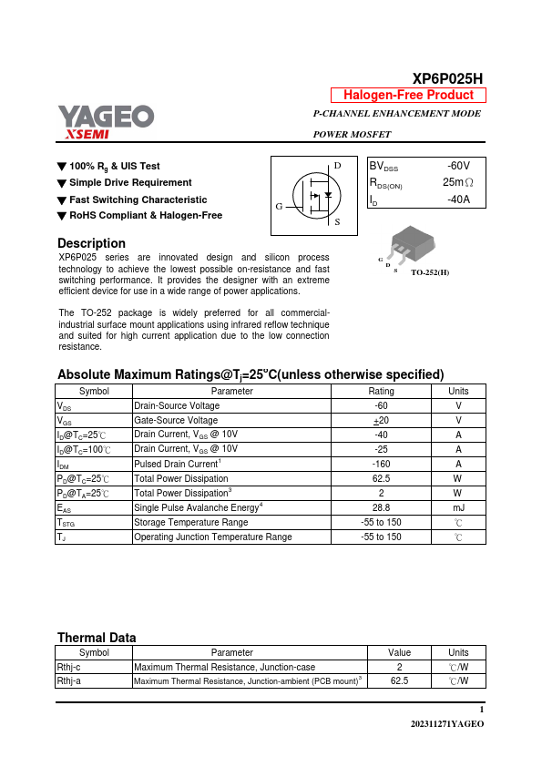 XP6P025H Datasheet Preview