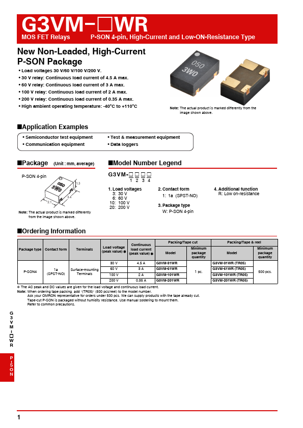 G3VM-101WR MOS FET Relays by Omron - Datasheet Preview