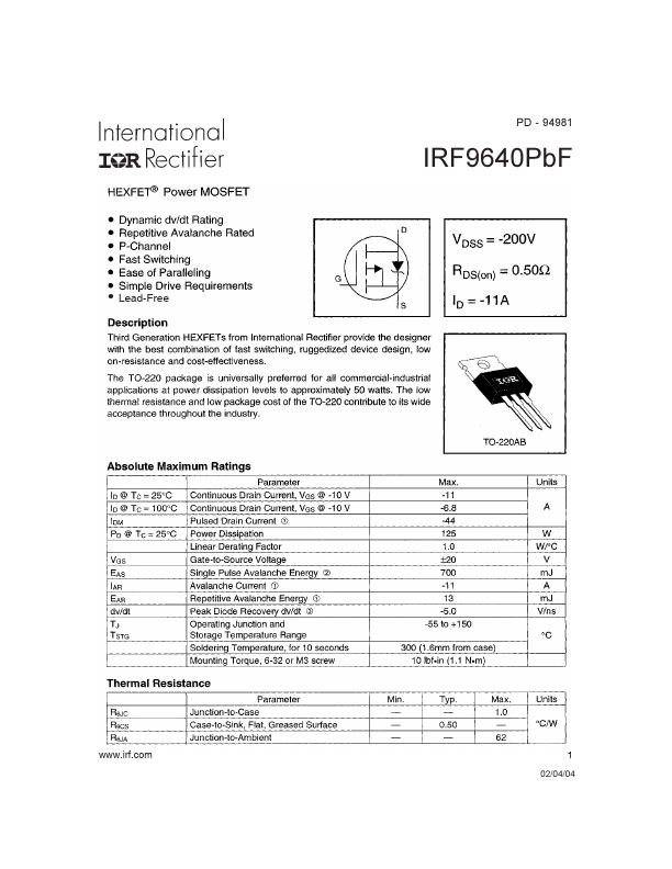 IRF9640PBF