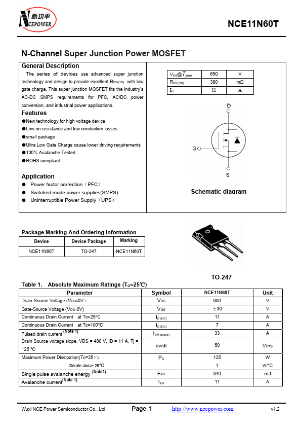 NCE11N60T