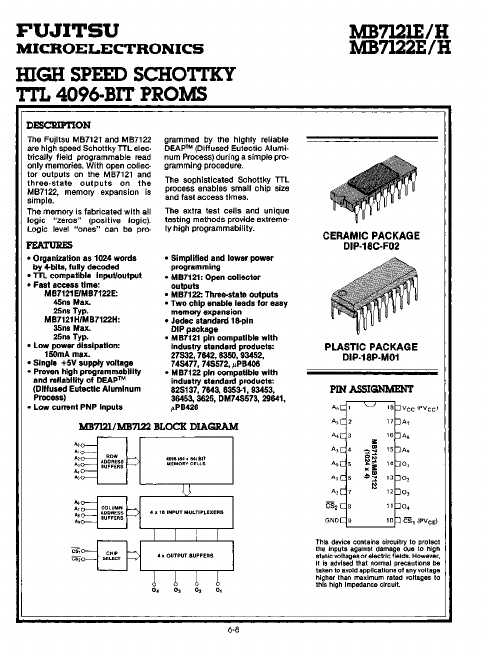 MB7122E HiGH SPEED SCHOTTKY TTL PROM by Fujitsu - Datasheet Preview