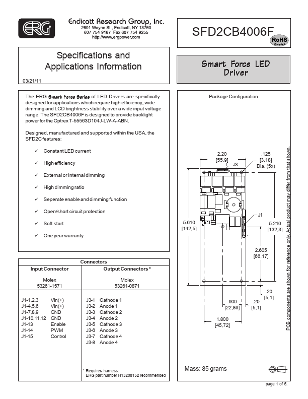 SFD2CB4006F Smart Force LED Driver by ERG - Datasheet Preview