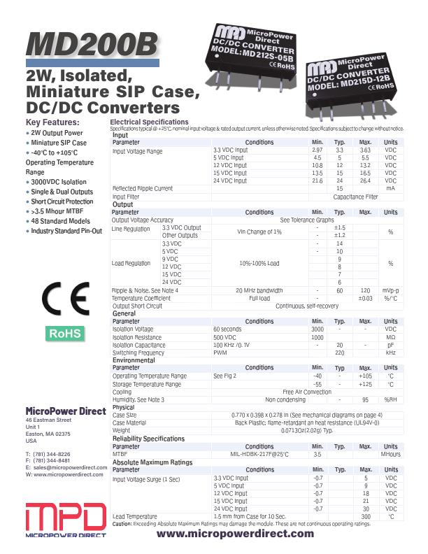 MD205S-24B DC/DC Converters by MicroPower Direct - Datasheet Preview