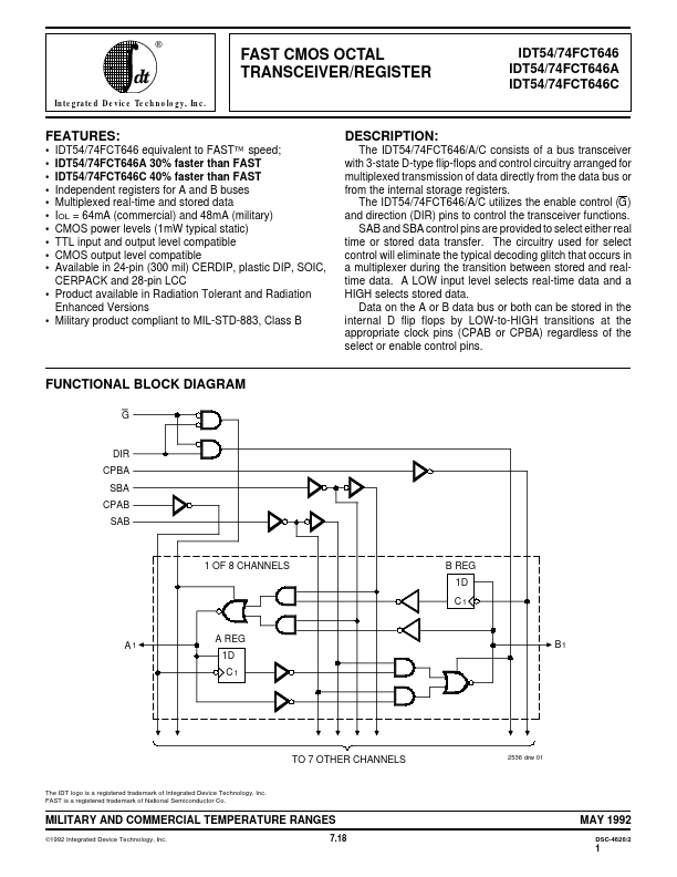 IDT54FCT646C Datasheet Preview