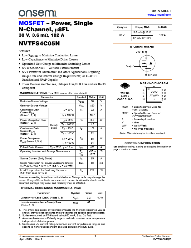 NVTFS4C05N Datasheet Preview