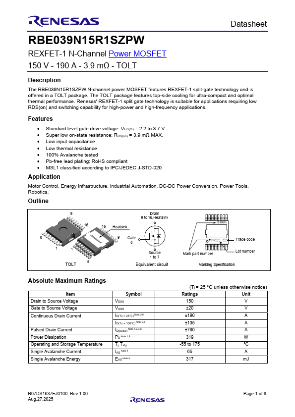 RBE039N15R1SZPW Datasheet Preview