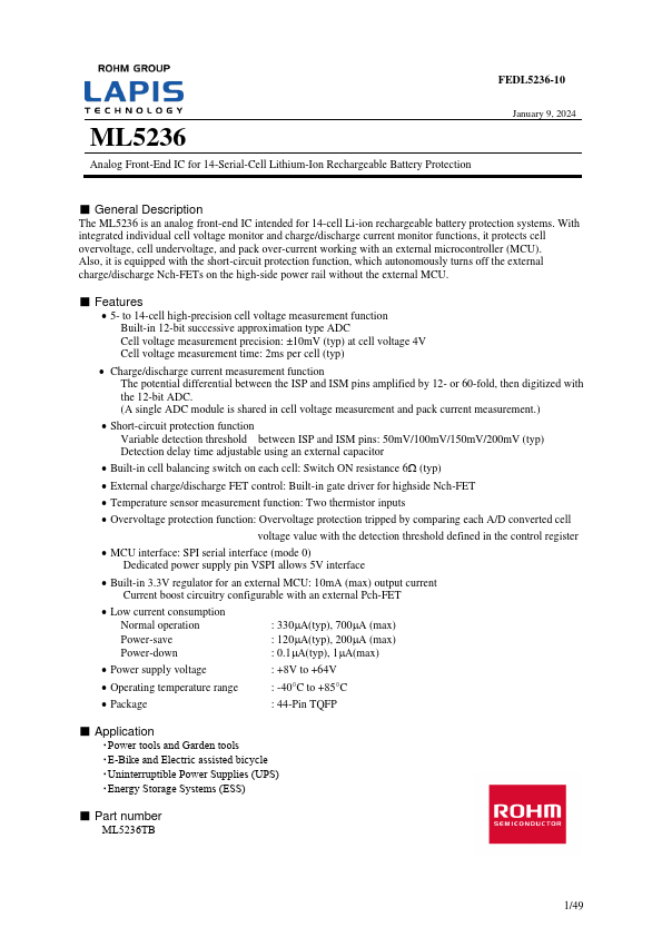 ML5236 Analog Front-End IC by LAPIS - Datasheet Preview