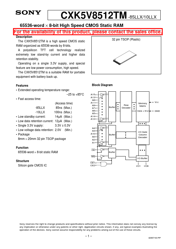 CXK5V8512TM-10LLX