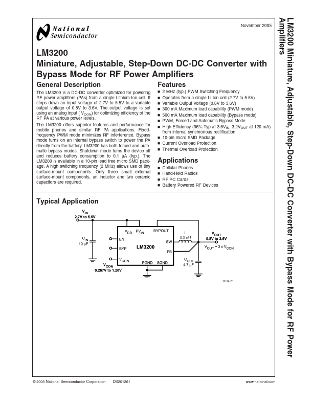 LM3200 Step-Down DC-DC Converter by National Semiconductor - Datasheet Preview
