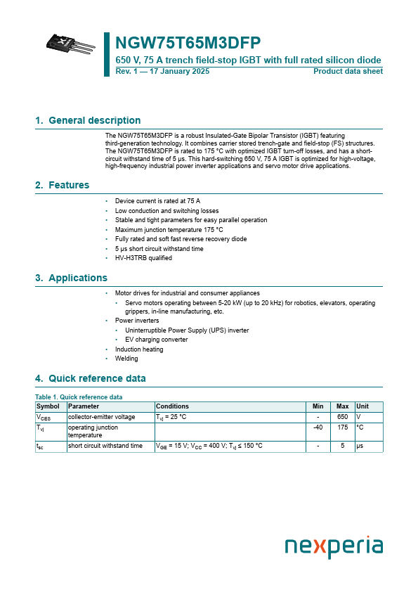 NGW75T65M3DFP Datasheet Preview