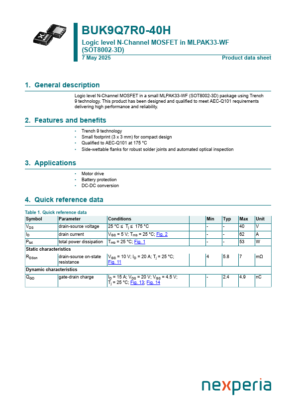 BUK9Q7R0-40H Datasheet Preview