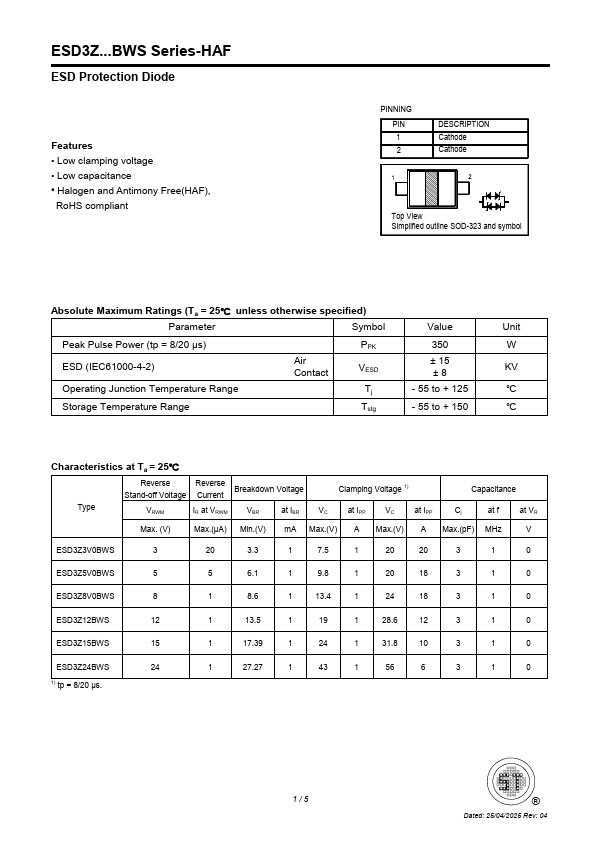 ESD3Z15BWS Datasheet Preview