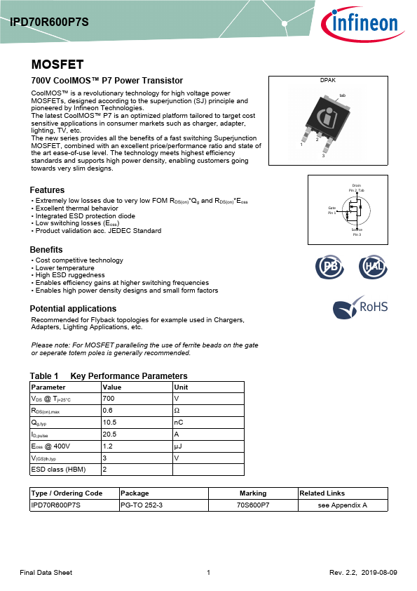 IPD70R600P7S Datasheet Preview
