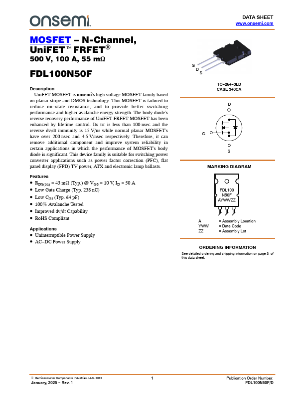 FDL100N50F Datasheet Preview