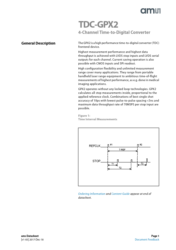 TDC-GPX2 4-Channel Time-to-Digital Converter by ams - Datasheet Preview