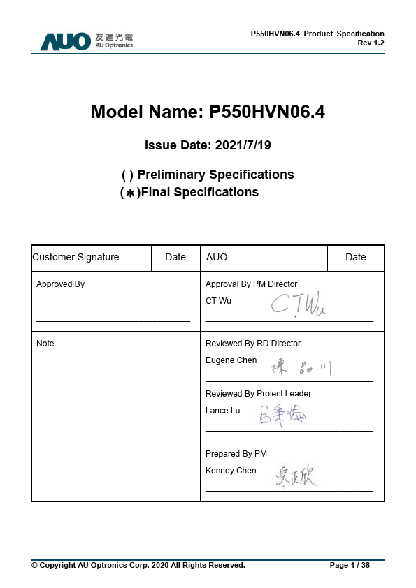 P550HVN06.4 Datasheet Preview