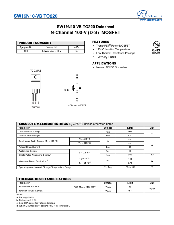 SW19N10 Datasheet Preview