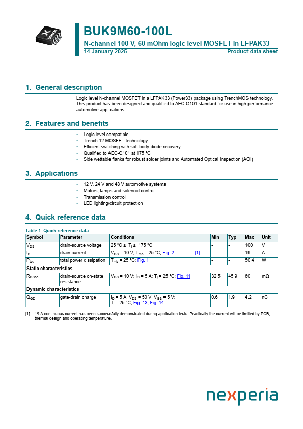 BUK9M60-100L Datasheet Preview