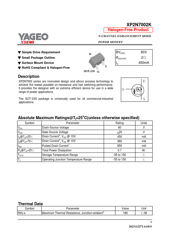XP2N7002K Datasheet Preview