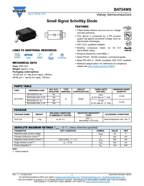 BAT54WS Datasheet Preview