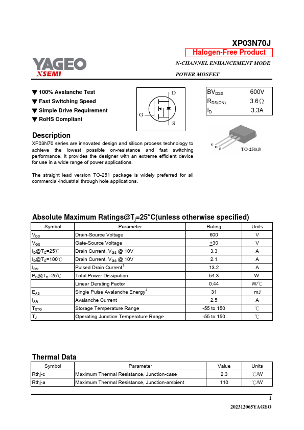 XP03N70J Datasheet Preview