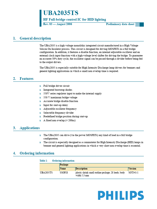 UBA2035TS Datasheet Preview