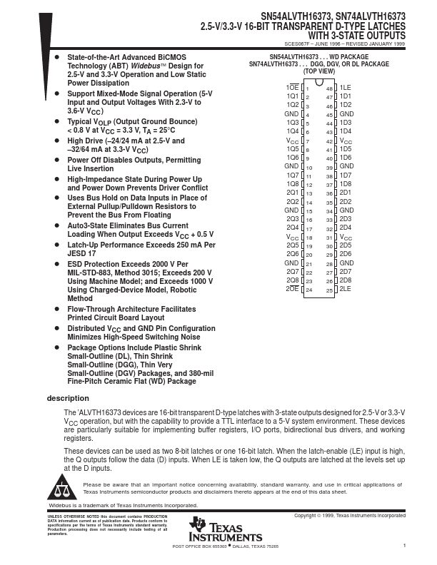 SN54ALVTH16373 Datasheet Preview