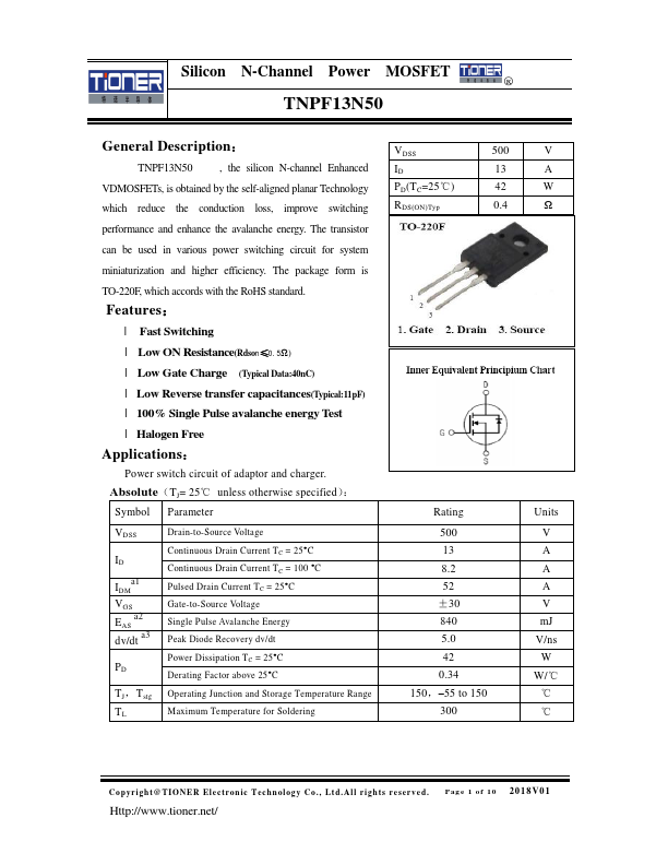 TNPF13N50 Datasheet Preview