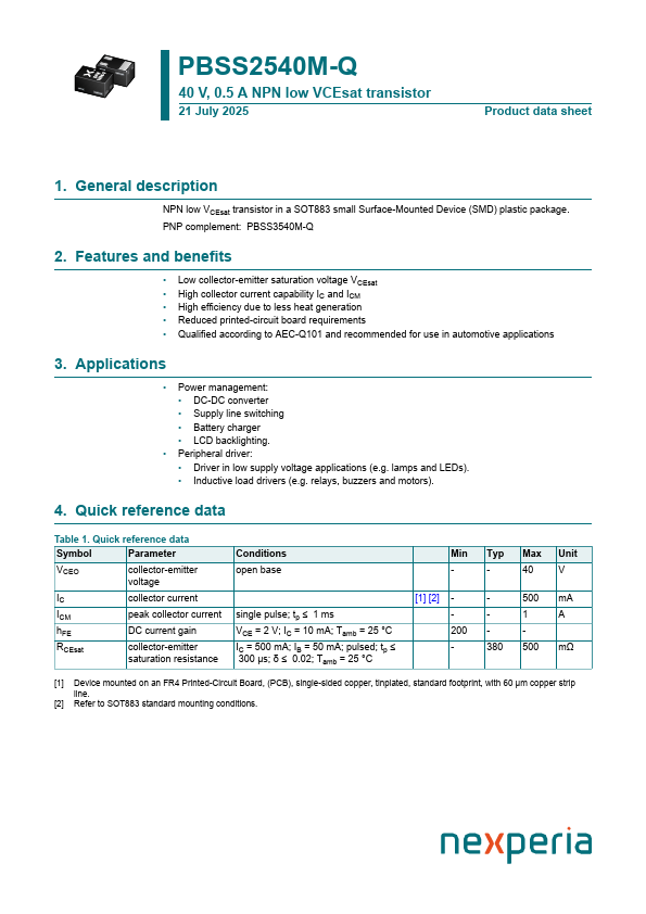 PBSS2540M-Q Datasheet Preview