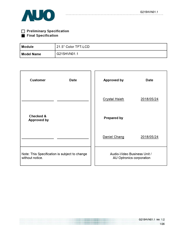 G215HVN01.1 Datasheet Preview