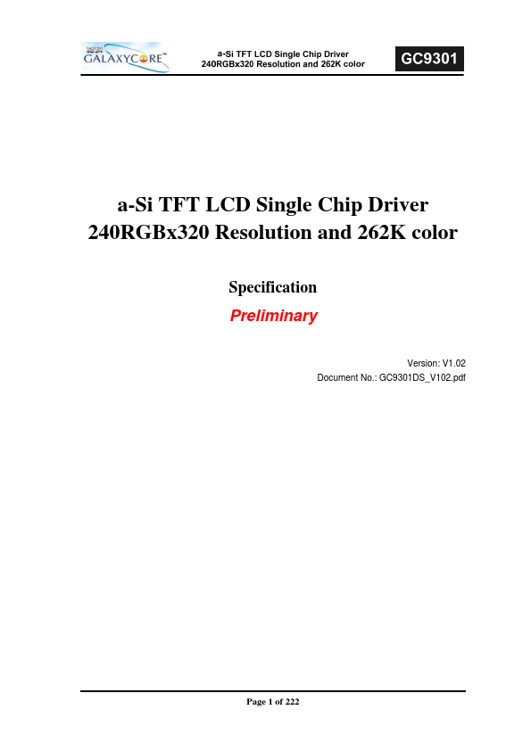 GC9301 Datasheet Preview