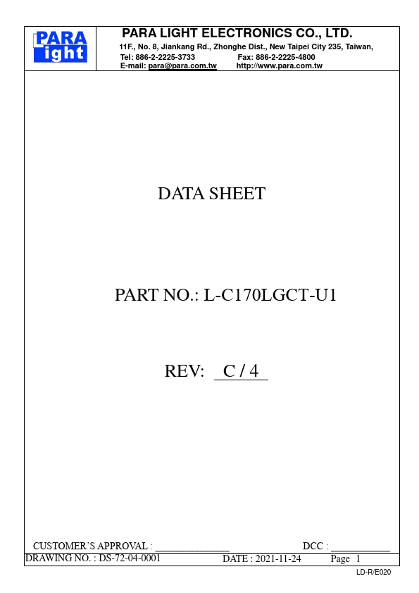 L-C170LGCT-U1 SURFACE MOUNT DEVICE LED by PARA LIGHT - Datasheet Preview