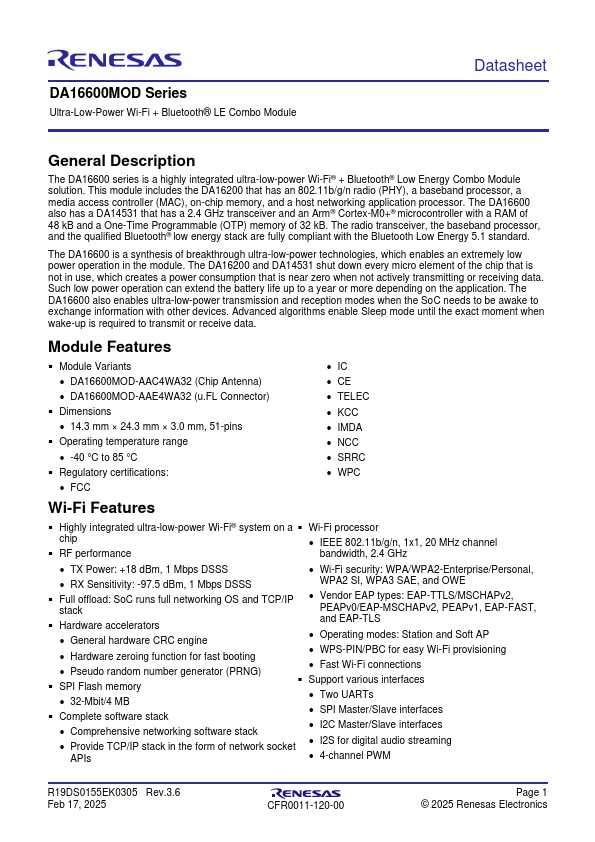 DA16600MOD Datasheet Preview