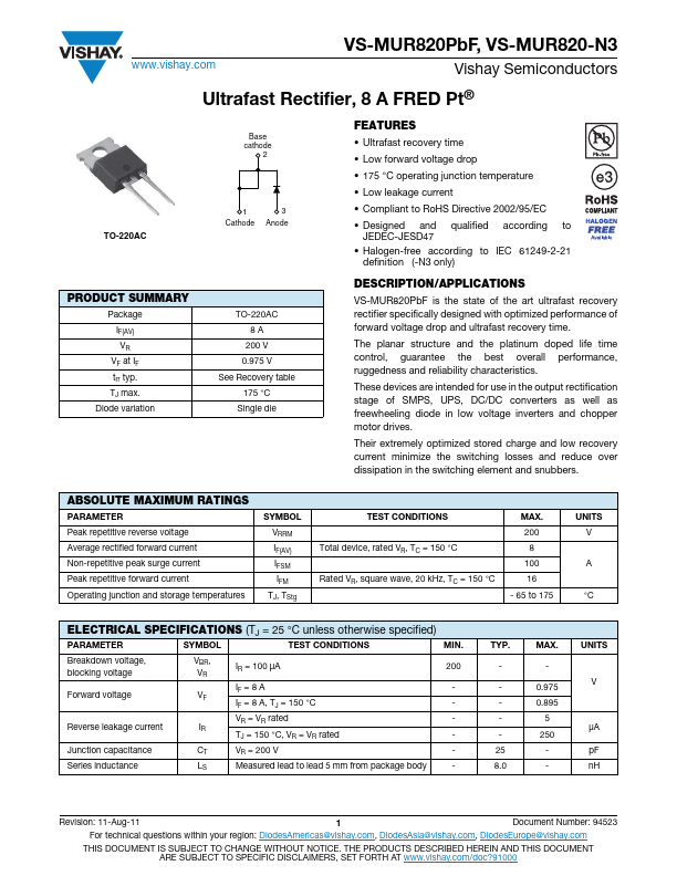 VS-MUR820PbF