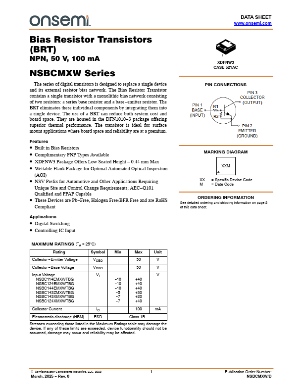 NSBC143ZMXWTBG Datasheet Preview