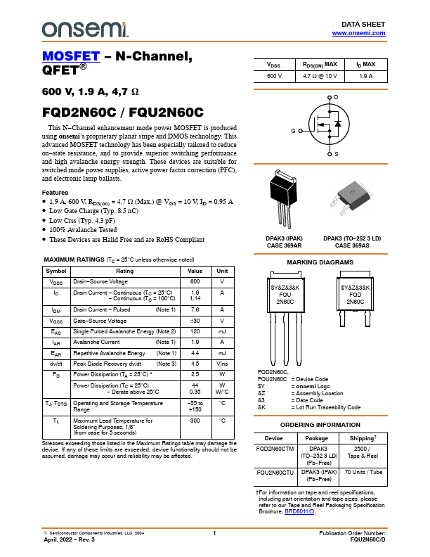 FQU2N60C