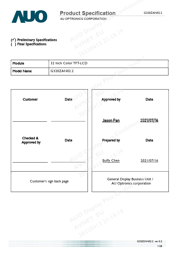 G320ZAN02.2 Datasheet Preview