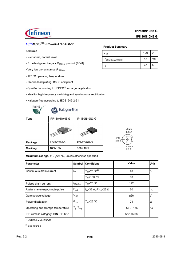 IPP180N10N3