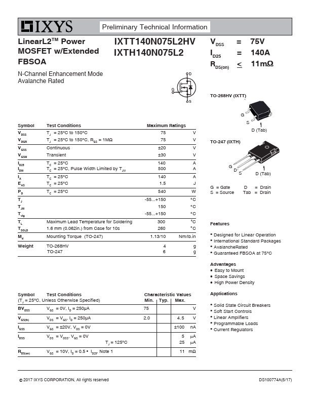 IXTH140N075L2