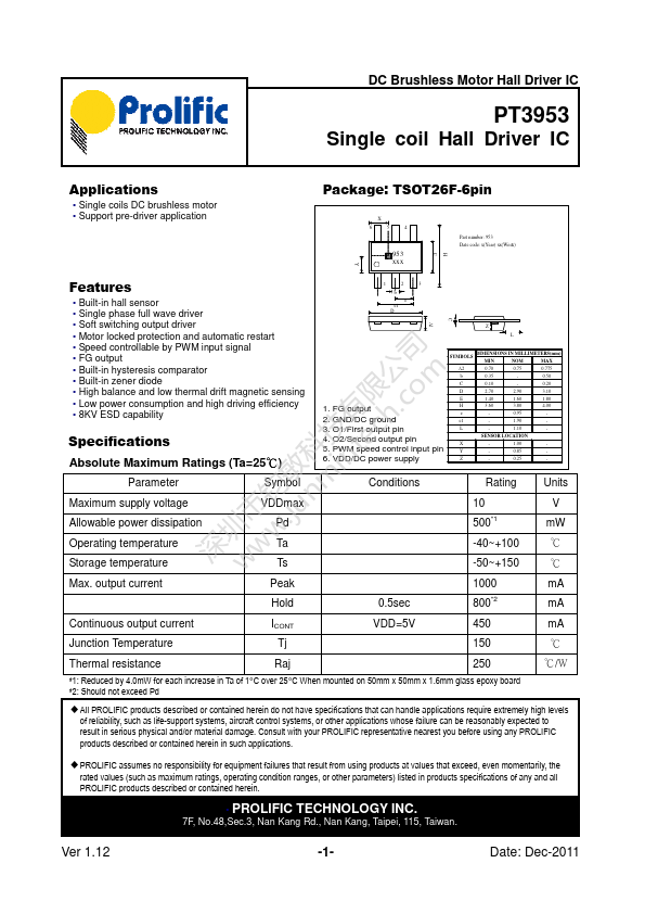 PT3953 Datasheet Preview