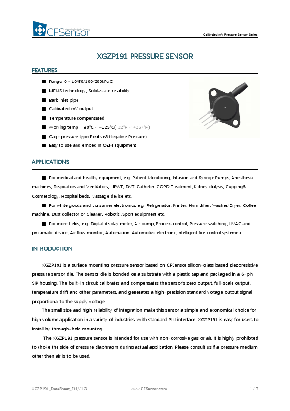 XGZP191 Datasheet Preview