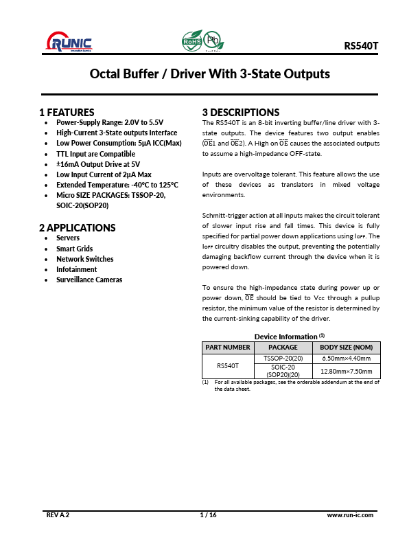 RS540T Datasheet Preview