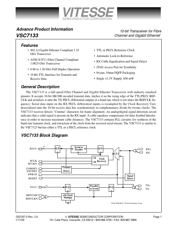 VSC7133 Datasheet Preview