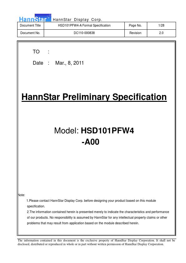 HSD101PFW4-A00