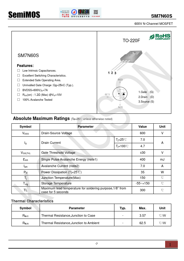 SM7N60S Datasheet Preview